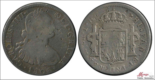 España - 1806 - Carlos IV - Nº 00705 - BC / F - 8 Reales 1806 TH Mejico / 26,75 gr. plata / Diversas marcas marinas