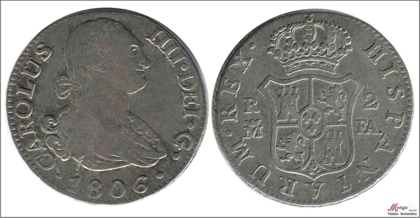 España - 1806 - Carlos IV - Nº 00977 - BC+ / F+ - 2 Reales 1806 FA Madrid / 5,95 gr. plata