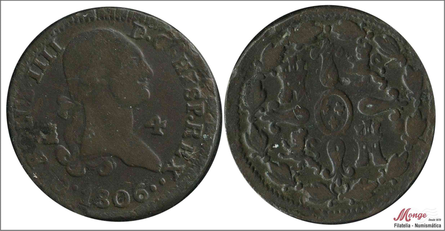 España - 1806 - Carlos IV - Nº 01519 - MBC - / VF- - 4 Maravedis 1806 Segovia Cu