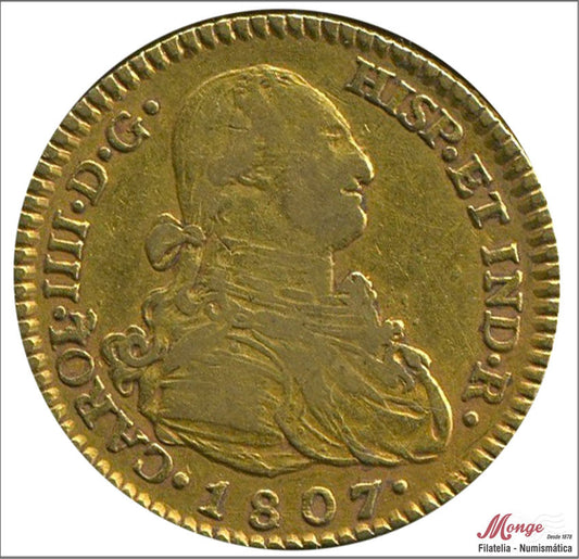 España - 1807 - Carlos IV - Nº 00350 - MBC / VF - 2 Escudos 1807 Madrid FA 6,80 gr. oro