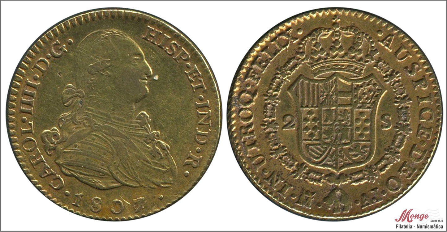 España - 1807 - Carlos IV - Nº 00351 - MBC / MBC+ - 2 Escudos 1807/6 Madrid AI 6,70 gr. oro