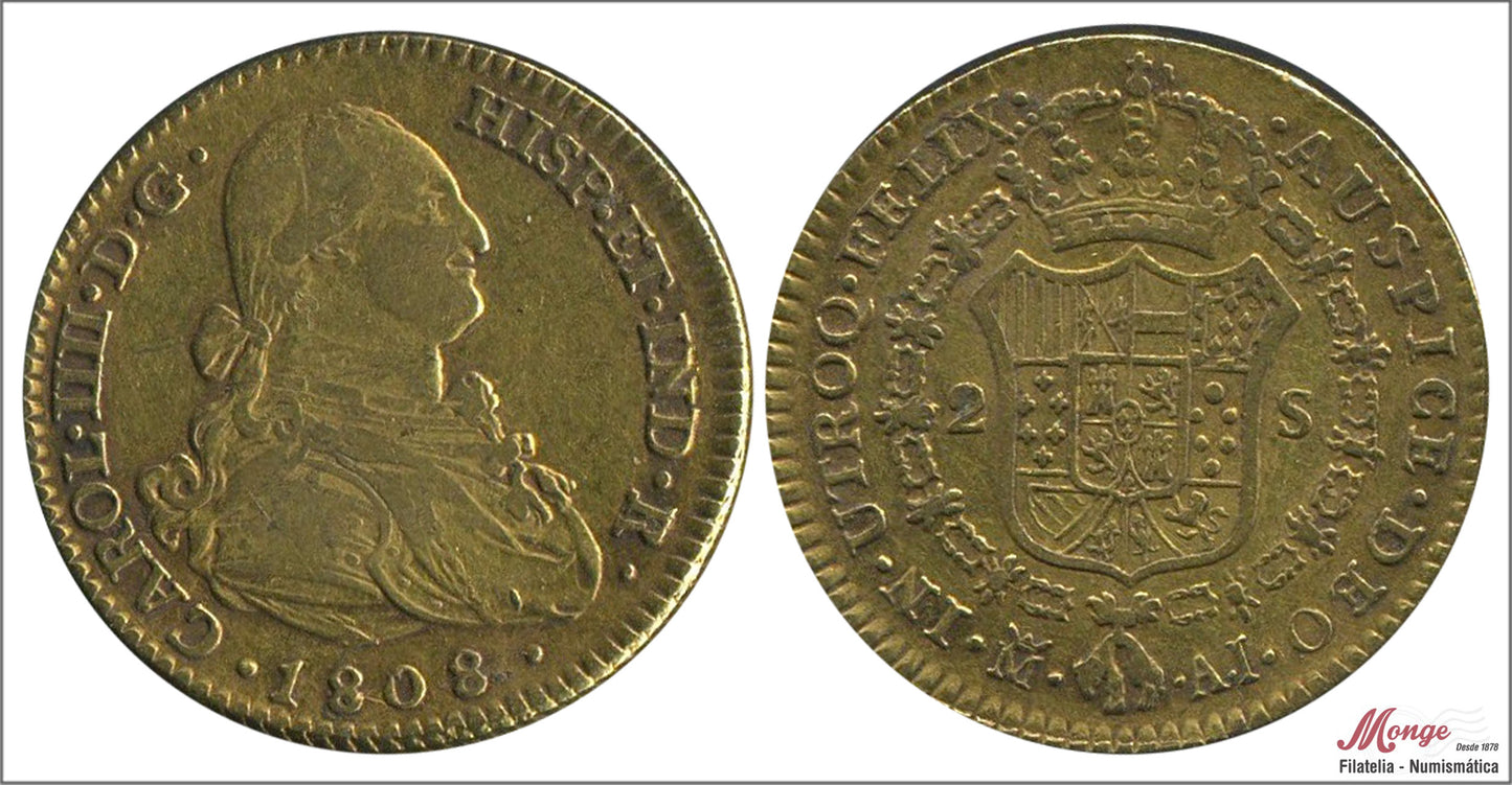 España - 1808 - Carlos IV - Nº 00353 - MBC- / MBC - 2 Escudos 1808 Madrid AI 6,75 gr. oro