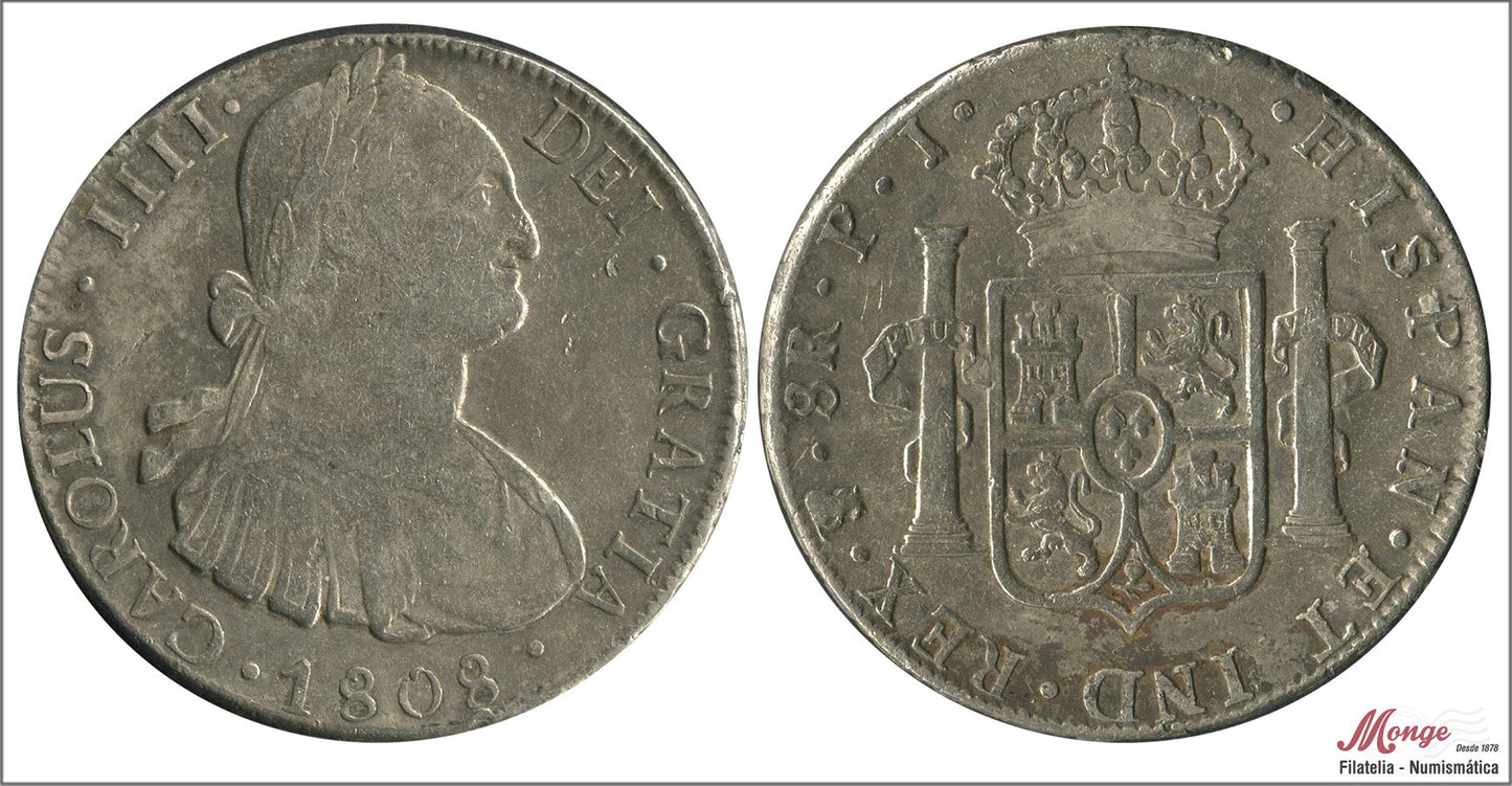 España - 1808 - Carlos IV - Nº 00732 - MBC / VF - 8 Reales 1808 Potosí PJ / 26,85 gr. plata