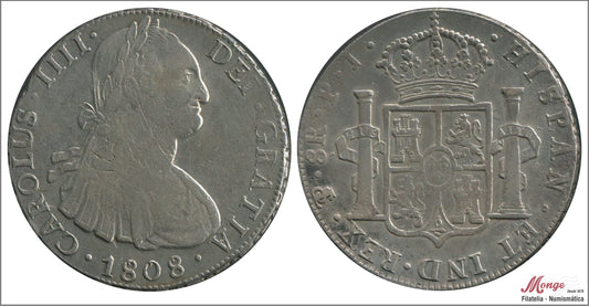 España - 1808 - Carlos IV - Nº 00732 - MBC / VF - 8 Reales 1808 Potosí PJ / 26,95 gr. plata