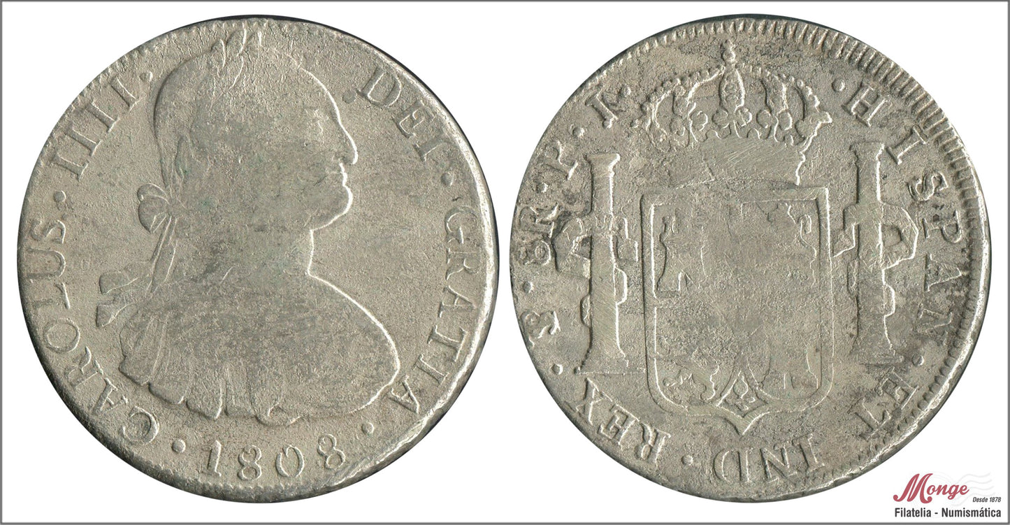 España - 1808 - Carlos IV - Nº 00732 - RC / VG - 8 Reales 1808 Potosí PJ / 26,25 gr. plata