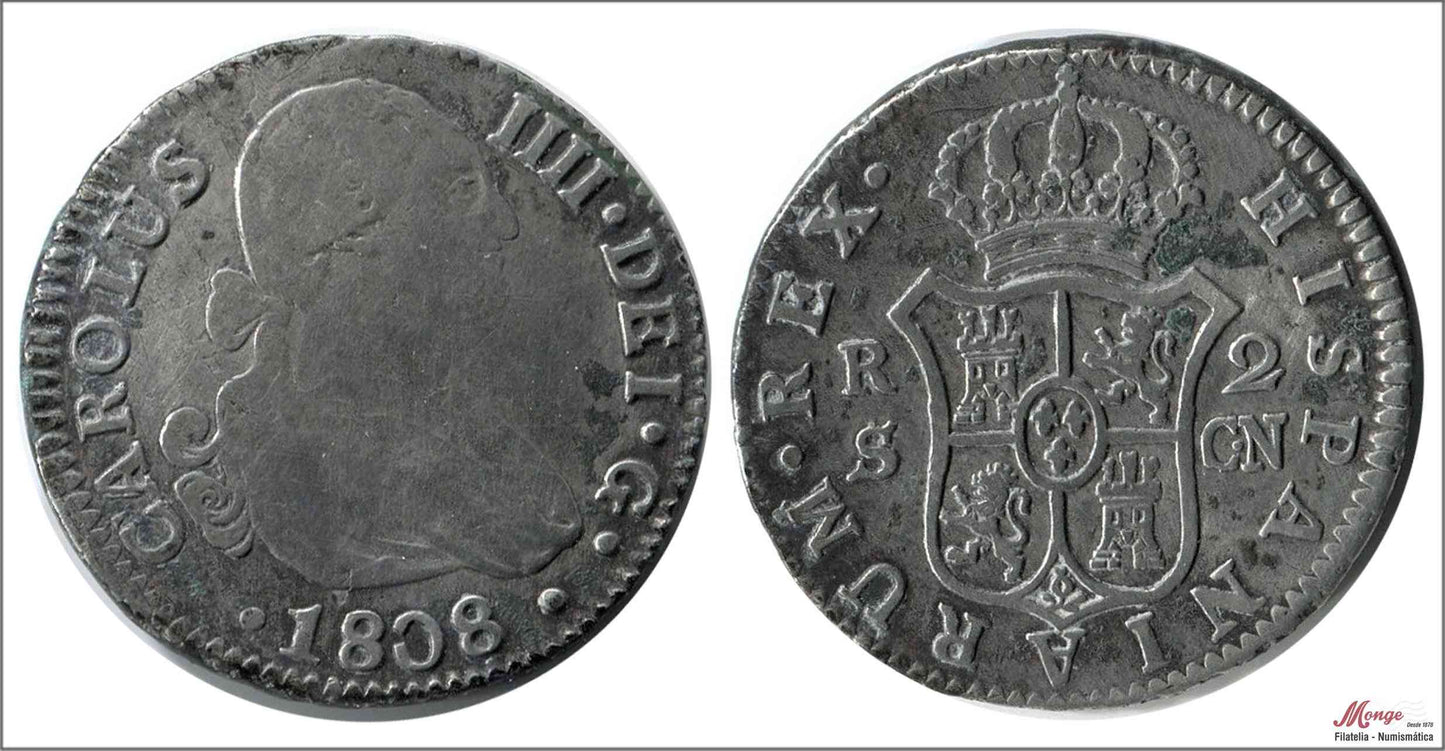 España - 1808 - Carlos IV - Nº 01071 - BC+ / F+ - 2 Reales 1808 CN Sevilla Ag