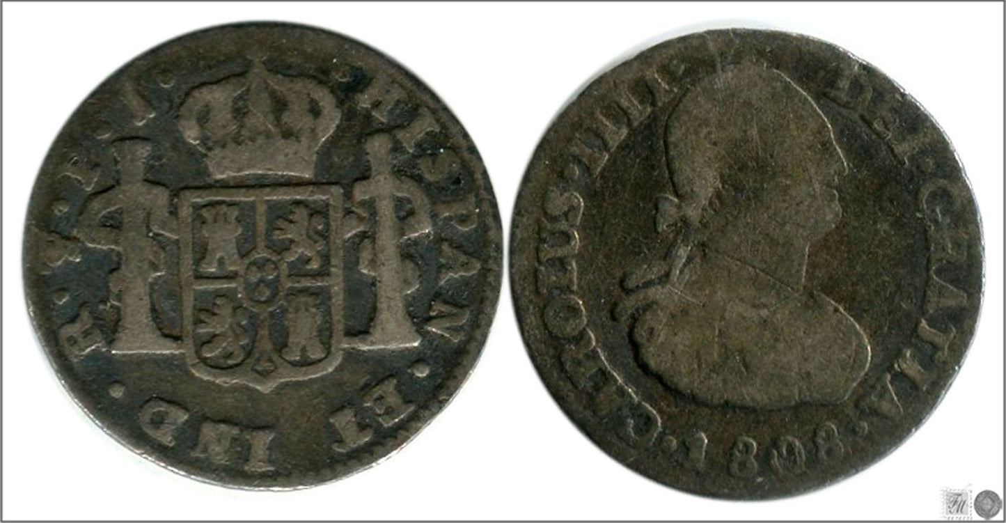 España - 1808 - Carlos IV - Nº 01325 - Cara y Cruz - BC- / BC - 1/2 Real 1808 PJ Potosí Ag