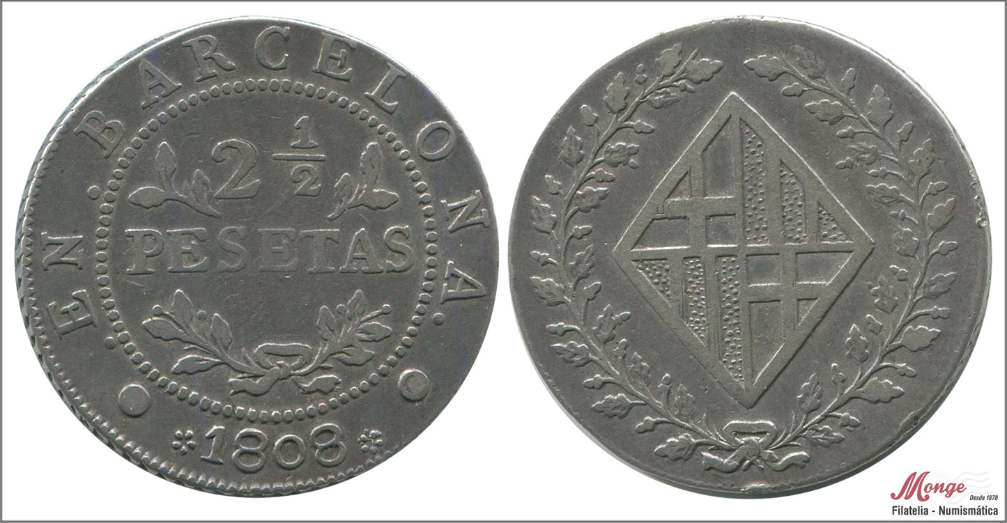 España - 1808 - José Napoleón - Nº 00036 - MBC+ / VF+ - 2 1/2 Pesetas 1808 Barcelona / 13,35 gr. plata / Ocupacion Napoleonica