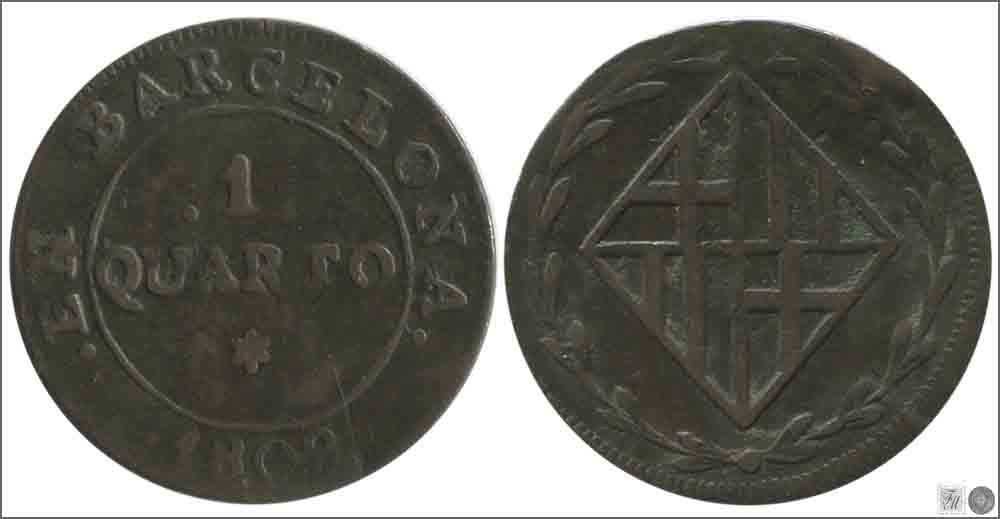 España - 1808 - José Napoleón - Nº 00092 - MBC+ / VF+ - 1 Quarto 1808 Barcelona Cu