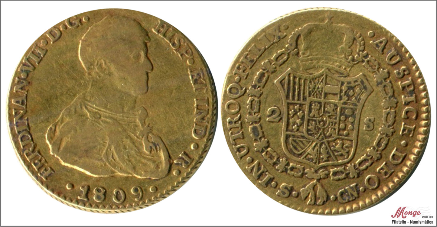 España - 1809 - Fernando VII - Nº 00255 - MBC - / VF- - 2 Escudos 1809 Sevilla CN / 6,65 gr oro