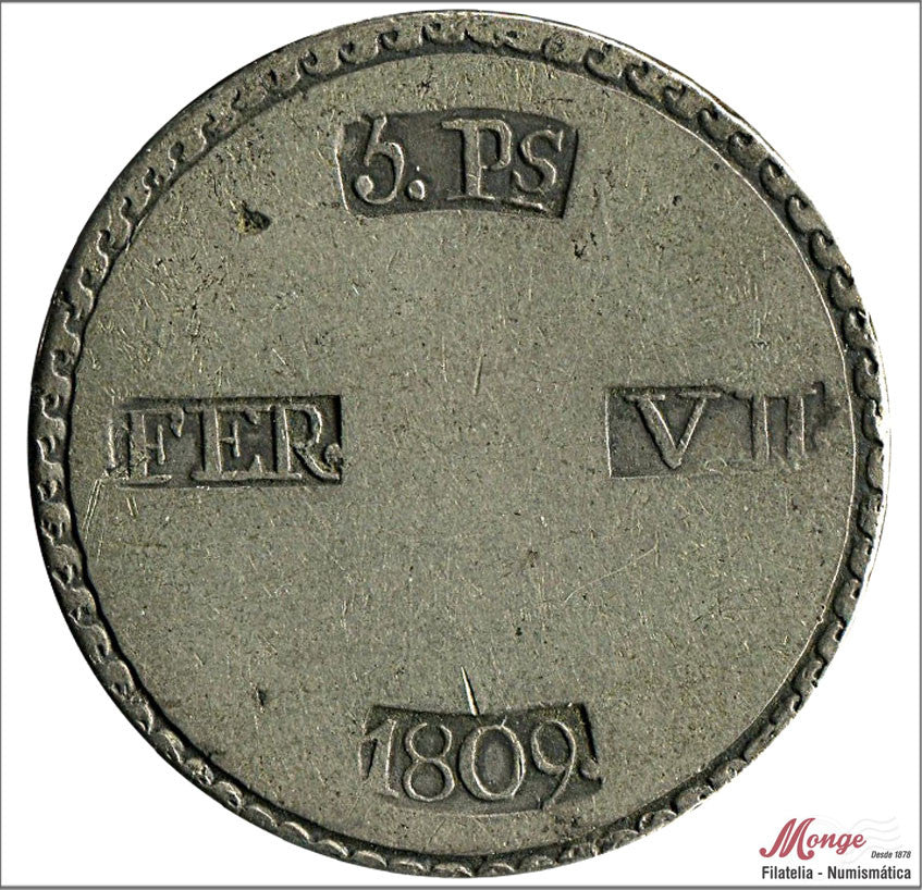 España - 1809 - Fernando VII - Nº 00653 - MBC - / VF- - 5 Pesetes 1809 Tarragona - 25,65 gr. plata