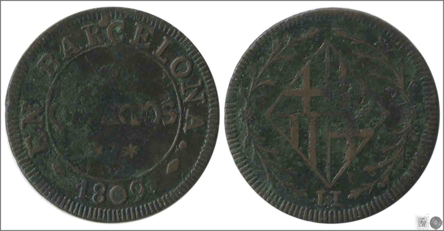 España - 1809 - José Napoleón - Nº 00088 - BC / F - 2 Quartos 1809 Barcelona Cu