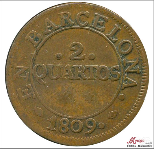 España - 1809 - José Napoleón - Nº 00088 - MBC - / VF- - 2 Quartos 1809 Barcelona Cu