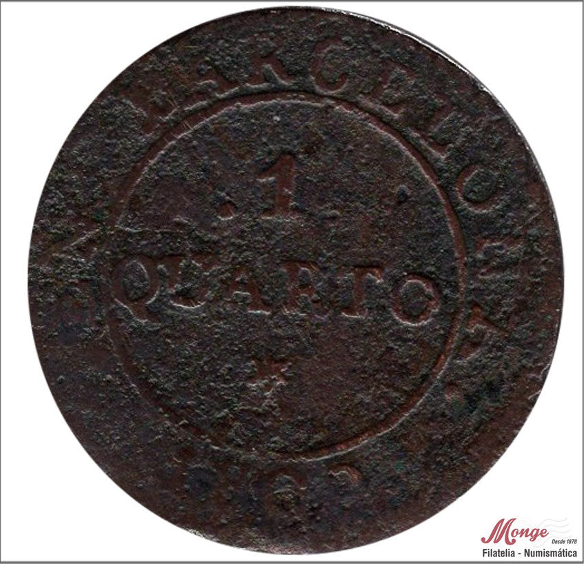 España - 1809 - José Napoleón - Nº 00093 - BC- / F- - 1 Quarto 1809 Barcelona Cu