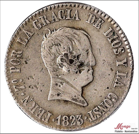 España - 1810 - Fernando VII - Nº 00833 - MBC - / VF- - 4 Reales 1823 Barcelona SP / 5,85 gr. plata - pequeño defecto en escudo