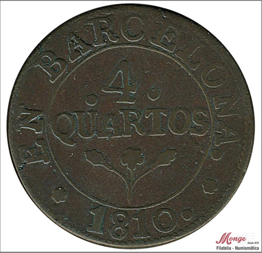 España - 1810 - José Napoleón - Nº 00070 - MBC / VF - 4 Quartos 1810 Barcelona Cu / Ocupacion Napoleonica