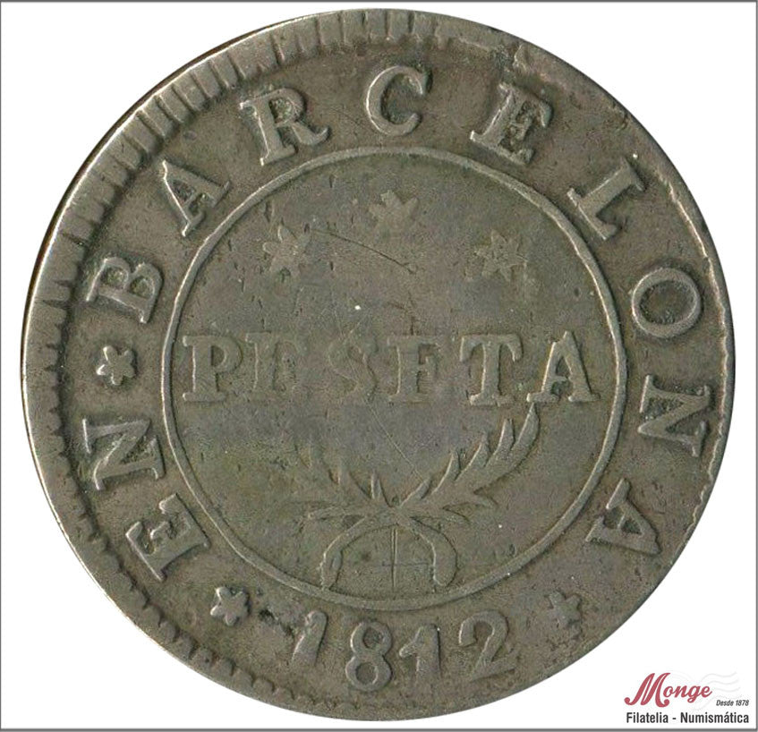 España - 1812 - José Napoleón - Nº 00048 - BC / MBC- - 1 peseta 1812 Barcelona / 5,25 gr. plata