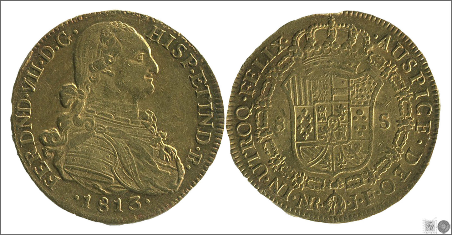 España - 1813 - Fernando VII - Nº 00101 - MBC+ / VF+ - 8 Escudos 1813 Nuevo Reino JF / 27 gr. oro