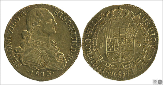 España - 1813 - Fernando VII - Nº 00101 - MBC+ / VF+ - 8 Escudos 1813 Nuevo Reino JF / 27 gr. oro