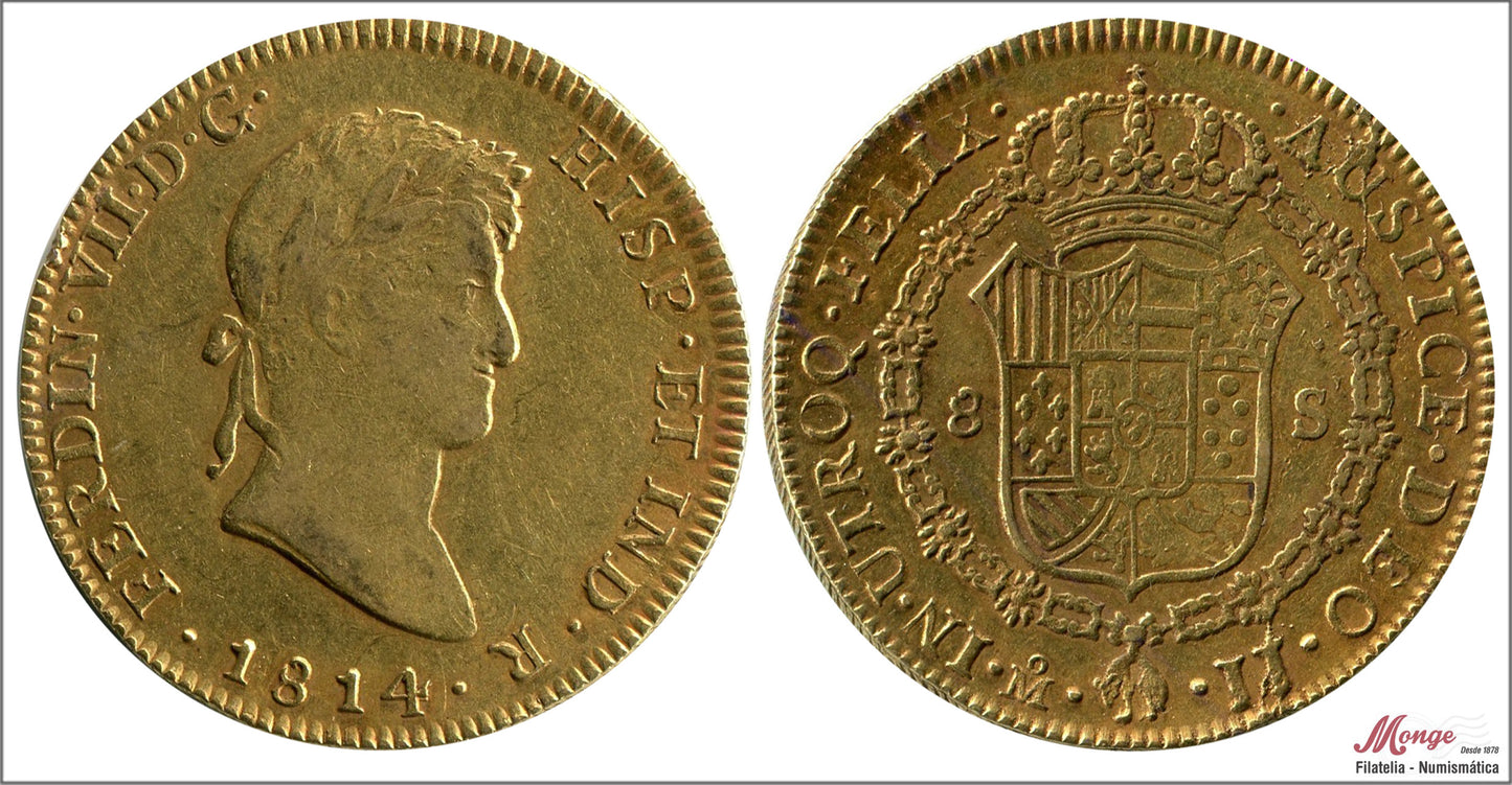 España - 1814 - Fernando VII - Nº 00051 - MBC+ / VF+ - 8 Escudos 1814 JJ Mejico / 27,10 gr. oro