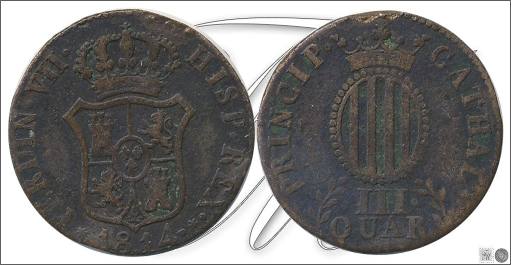 España - 1814 - Fernando VII - Nº 01525 - Buena conservación - BC / F - 3 Quartos 1814 Barcelona Cu