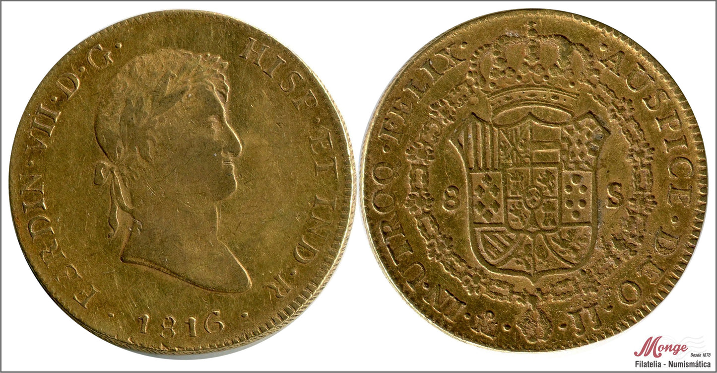 España - 1816 - Fernando VII - Nº 00056 - MBC / MBC+ - 8 Escudos 1816 JJ Mejico / 27 gr. oro