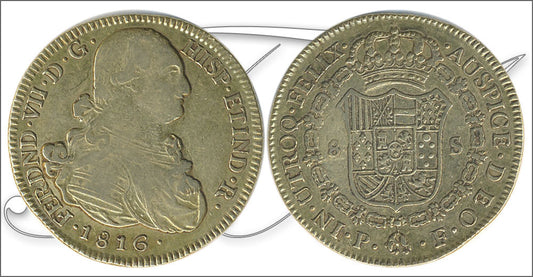 España - 1816 - Fernando VII - Nº 00077 - MBC- / MBC - 8 Escudos 1816 Popoyan F / 27 gr. oro