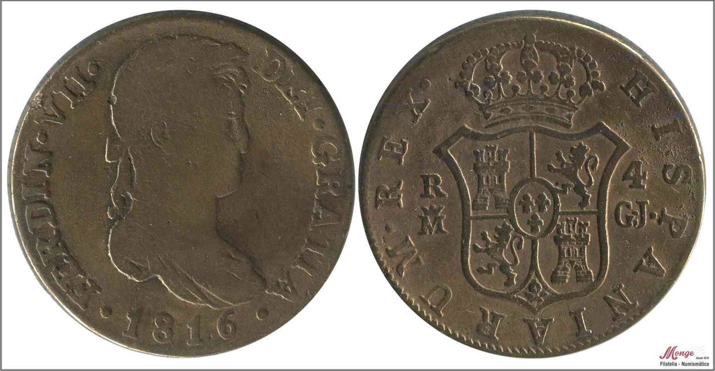 España - 1816 - Fernando VII - Nº 00756FE - BC / MBC - 4 Reales Madrid 1816 GJ / Falsa época en cobre