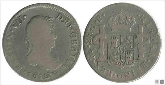 España - 1816 - Fernando VII - Nº 00904 - Cara y Cruz - BC- / BC - 2 Reales 1816 JP Lima Ag