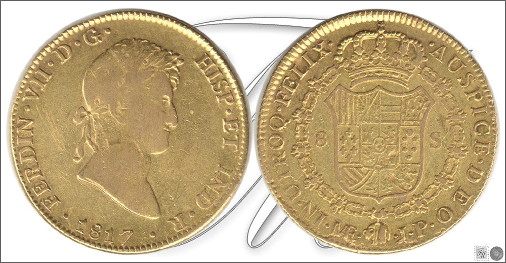 España - 1817 - Fernando VII - Nº 00023 - BC / MBC- - 8 Escudos 1817 Lima JP / 26,95 gr. oro