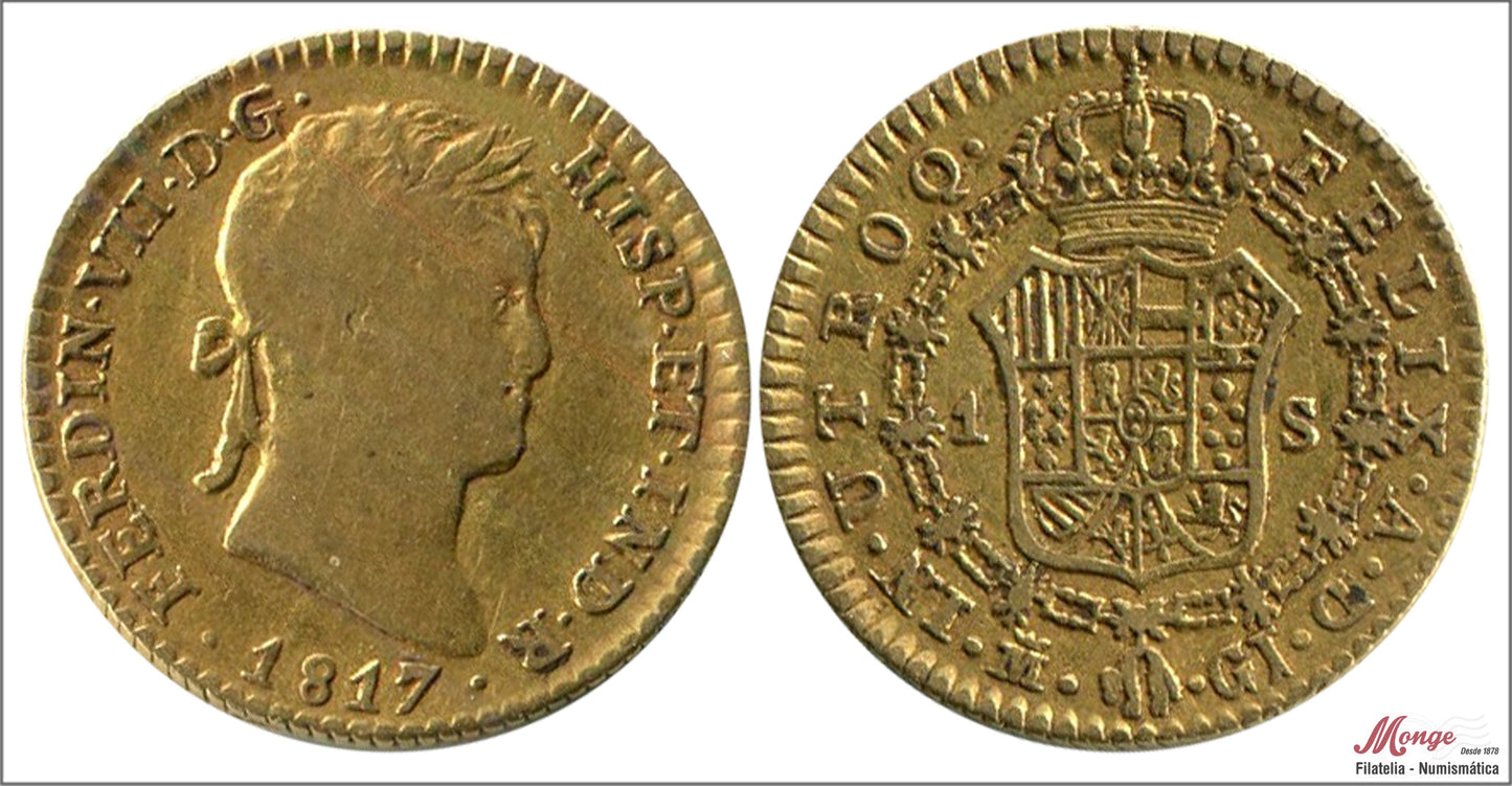 España - 1817 - Fernando VII - Nº 00292 - MBC / VF - 1 Escudo 1817 GJ Madrid 3,40 gr. oro