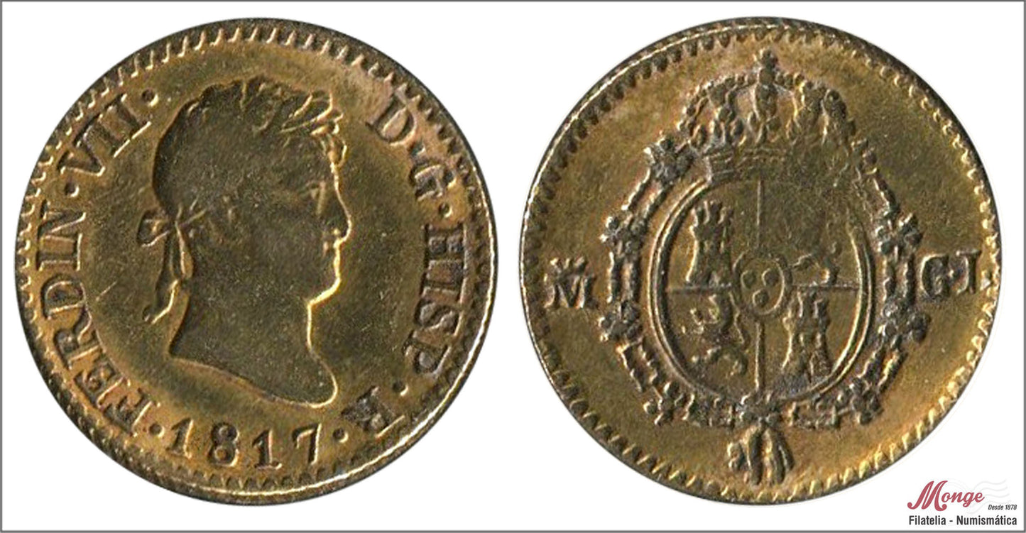 España - 1817 - Fernando VII - Nº 00360 - MBC / VF - 1/2 Escudos 1817 Madrid GJ 1,75 gr. oro