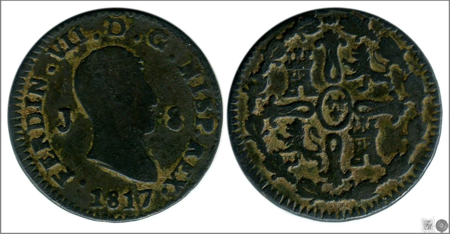 España - 1817 - Fernando VII - Nº 01550 - BC / BC+ - 8 Maravedis 1817 Jubia Cu