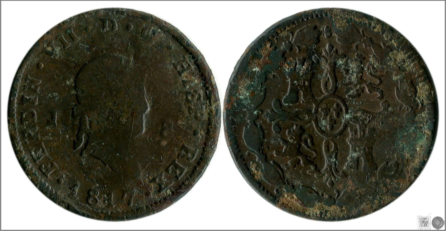 España - 1817 - Fernando VII - Nº 01551 - Regular conservación - RC / VG - 8 Maravedis 1817 Jubia Cu