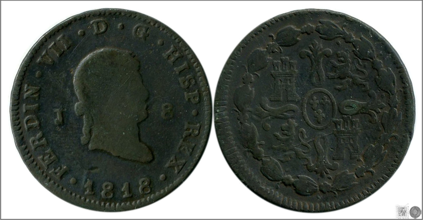 España - 1818 - Fernando VII - Nº 01552 - BC / F - 8 Maravedis 1818 Jubia Cu