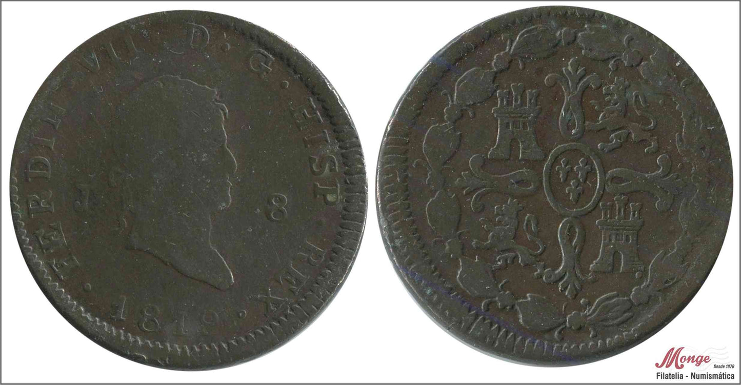 España - 1819 - Fernando VII - Nº 01553 - BC / F - 8 Maravedis 1819 Jubia Cu