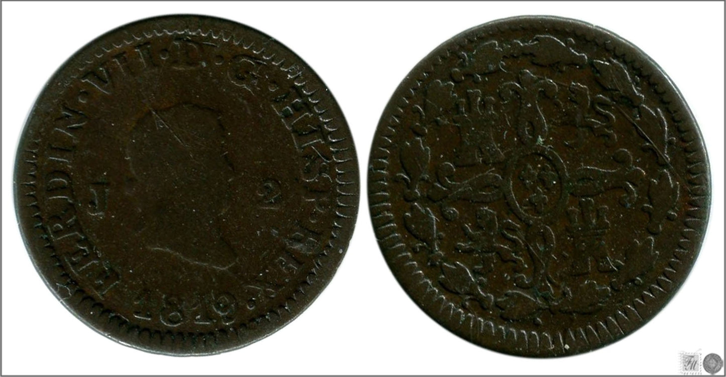 España - 1819 - Fernando VII - Nº 01586 - Buena conservación mas - BC+ / F+ - 2 Maravedis 1819 Jubia Cu