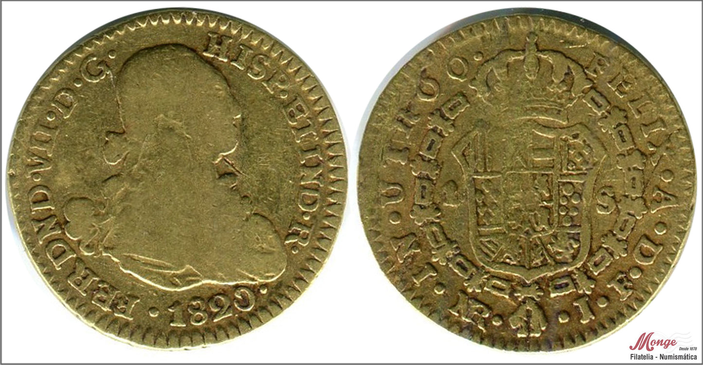 España - 1820 - Fernando VII - Nº 00338 - BC / MBC- - 1 Escudo 1820 JF Santa Fe 3,25 gr Oro