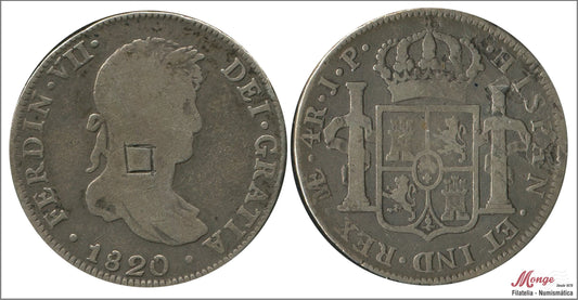 España - 1820 - Fernando VII - Nº 00749 - MBC - / VF- - 4 Reales Lima 1820 JP / 13,20 gr. plata - grafitti