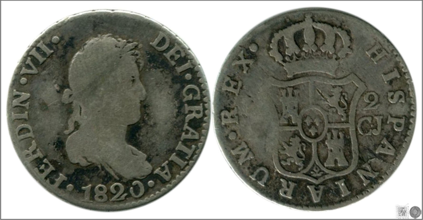 España - 1820 - Fernando VII - Nº 01026 - Buena conservación - BC / F - 2 Reales 1820 GJ Sevilla Ag