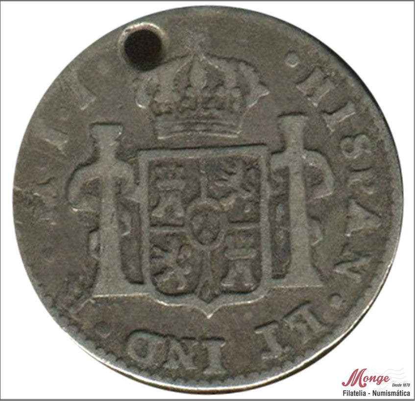 España - 1820 - Fernando VII - Nº 01352 - BC / F - 1/2 Real 1820 JJ Mexico - plata - perforada