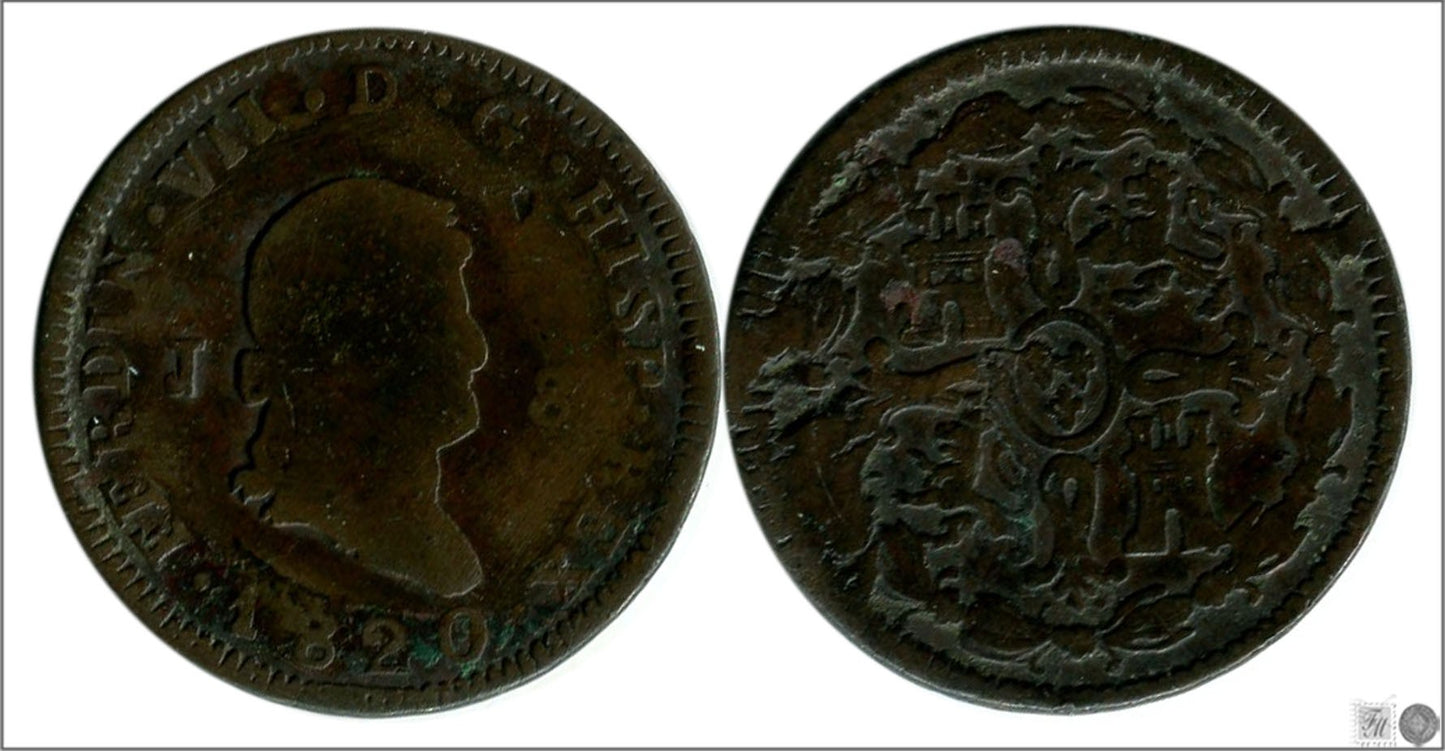 España - 1820 - Fernando VII - Nº 01554 - Regular conservación - RC / VG - 8 Maravedis 1820 Jubia Cu