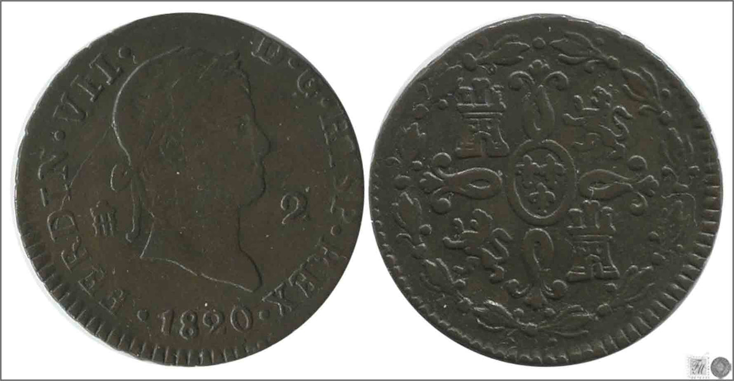 España - 1820 - Fernando VII - Nº 01722 - MBC - / VF- - 2 Maravedis 1820 Segovia Cu