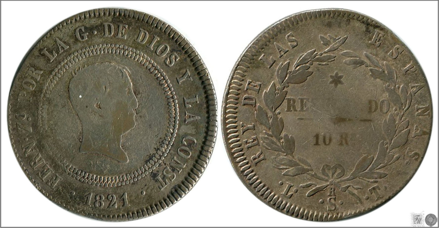 España - 1821 - Fernando VII - Nº 00799 - Cara y Cruz - BC / BC- - 4 Reales (10 reales) 1821 Santander Ag