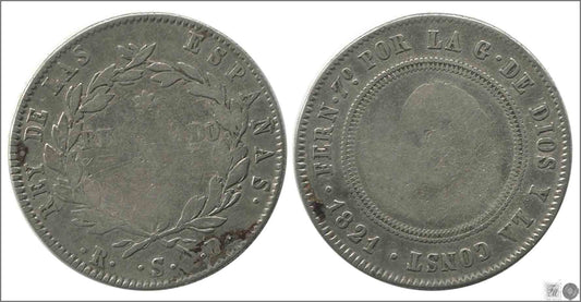 España - 1821 - Fernando VII - Nº 00822 - Muy Buena conservación menos - MBC - / VF- - 4 Reales (10 reales)1821 RD Sevilla / Ag