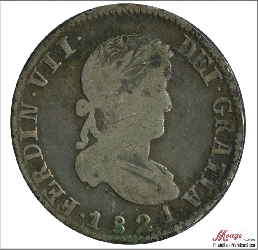 España - 1821 - Fernando VII - Nº 01081 - BC / F - 2 Reales 1821 Zacatecas AZ Ag.