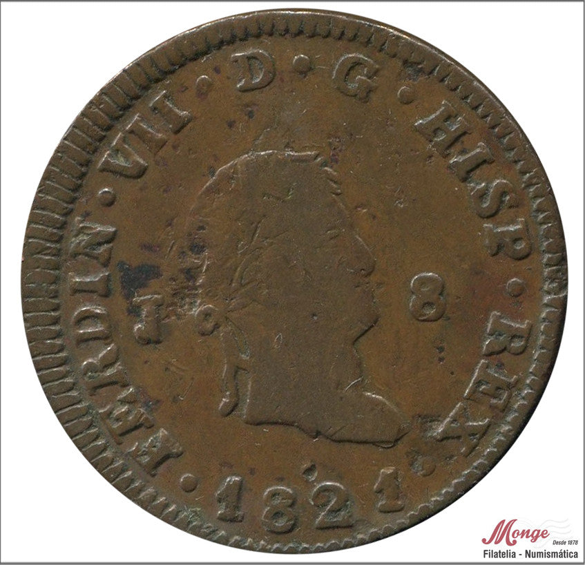 España - 1821 - Fernando VII - Nº 01555 - BC- / F- - 8 Maravedis 1821 Jubia Cu