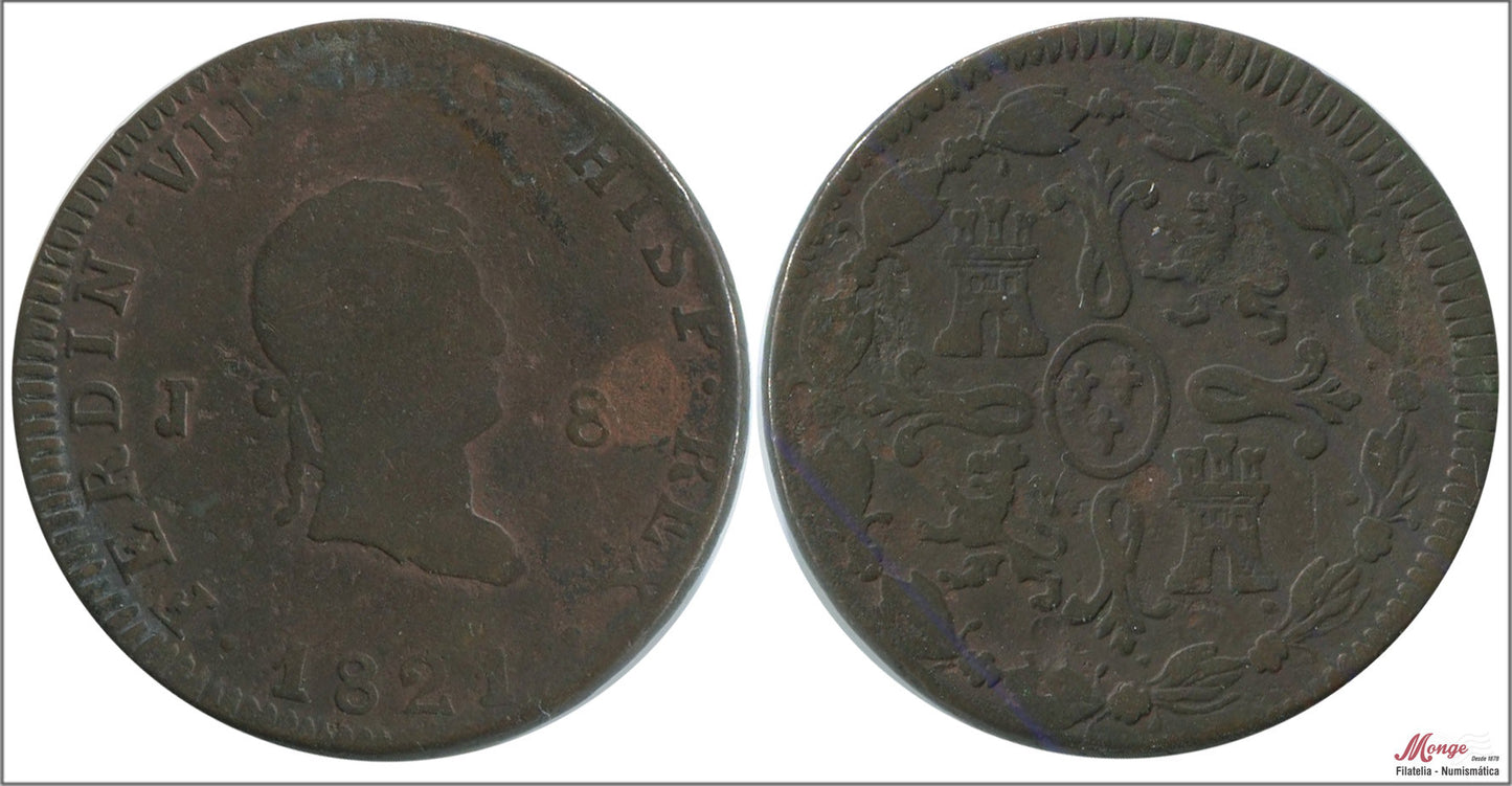 España - 1821 - Fernando VII - Nº 01555 - RC/ BC - 8 Maravedis 1821 Jubia Cu