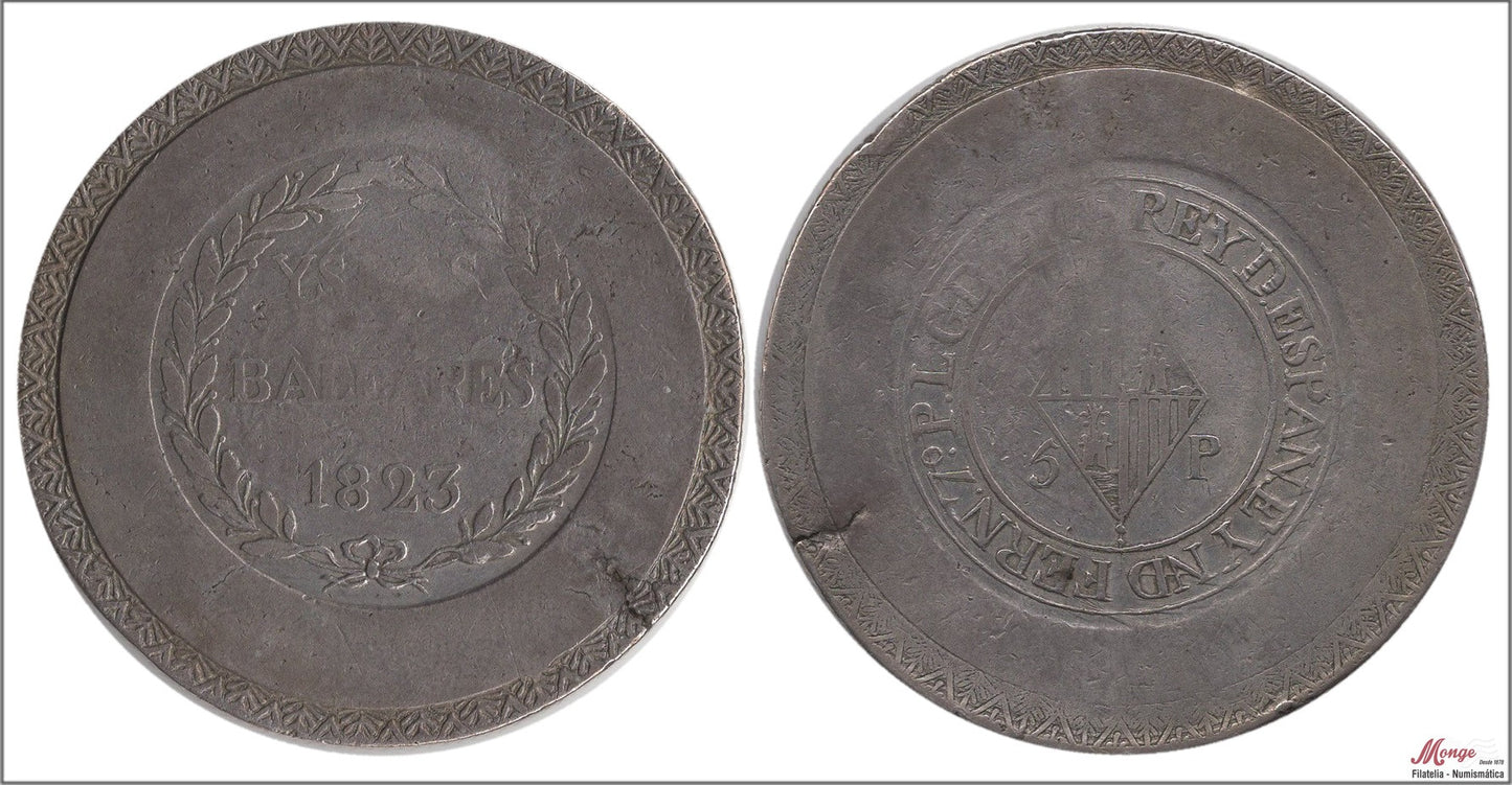 España - 1823 - Fernando VII - Nº 00533 - MBC - / VF- - 5 Pesetas 1823 Mallorca / 26,95 gr. plata