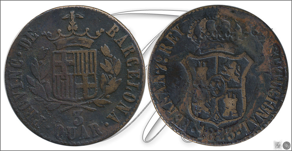 España - 1823 - Fernando VII - Nº 01526 - RC / VG - 3 Quartos 1823 Barcelona Cu